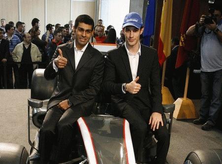 Chandhok (trái) sẽ đầu quân cho Hispania Racing kể từ mùa giải 2010: Ảnh: Reuters