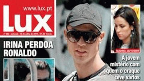 Hình ảnh C. Ronaldo và người tình một đêm Estibaliz Pereira (ảnh nhỏ) đăng tải trên tờ Lux.