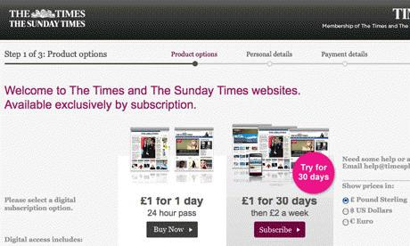 Mẫu đăng ký trả phí trên tờ Times online (Nguồn: Guardian)