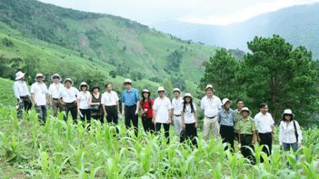 Người dân tại huyện Di Linh, tỉnh Lâm Đồng đặt câu hỏi với ban chỉ đạo UN-REDD trong chuyến khảo sát thực địa ngày 15/7.