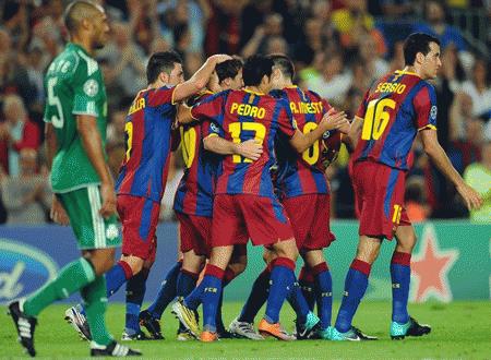 Niềm vui chiến thắng của các cầu thủ Barcelona