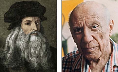 Hai họa sĩ thiên tài Leonardo DaVinci (trái) và Pablo Picasso (phải) đều mắc chứng bệnh khó đọc, viết